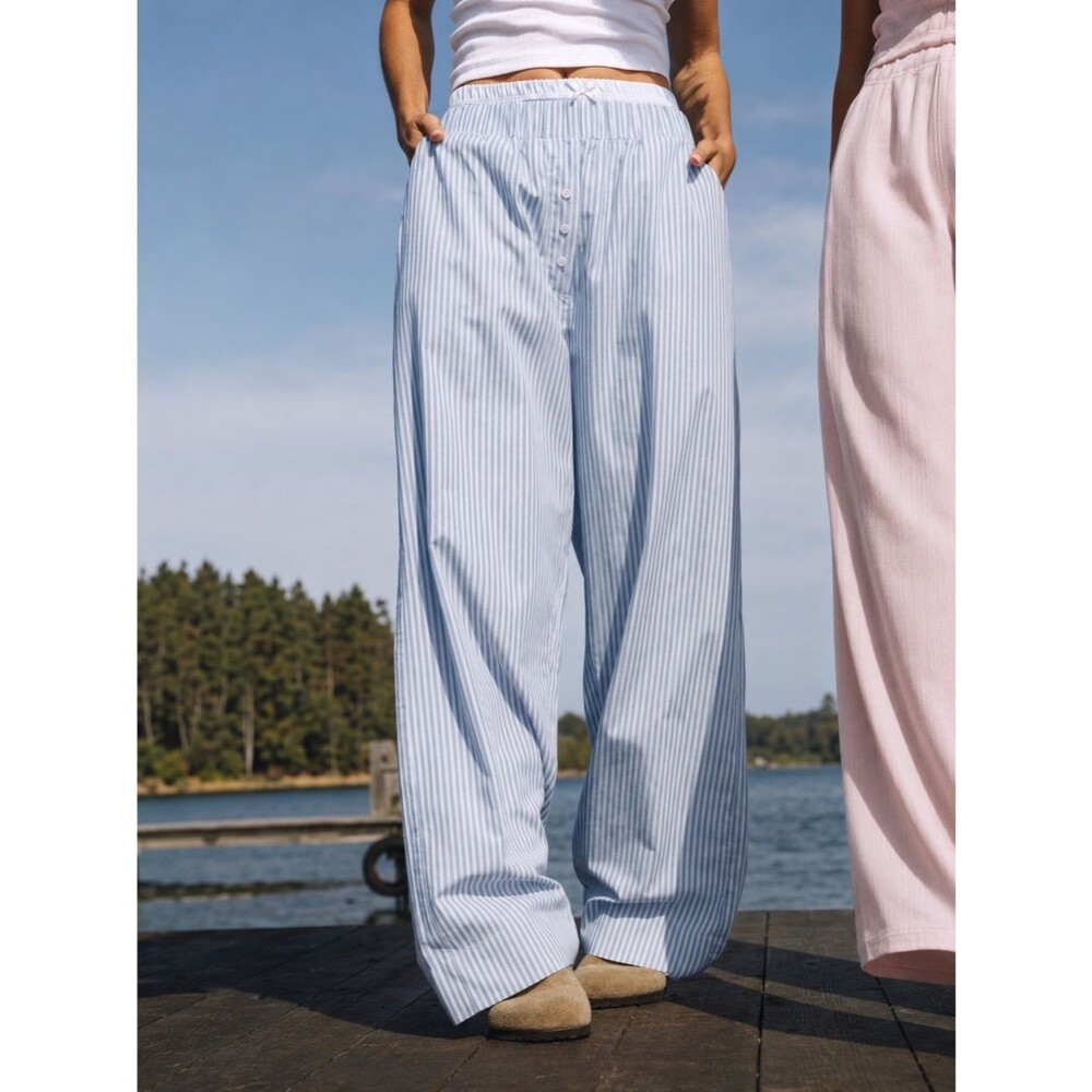 Daily Drills Striped Straight Leg Double Banded Pants